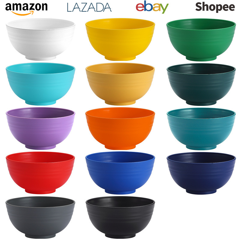 Amazon Cross-border Plastic Bowl 12 Pieces Outdoor Picnic Camping Style Barbecue Reusable Plastic Tableware