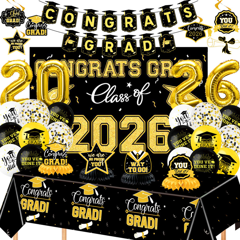 Amazon's New Black Gold Graduation Theme Party Supplies Graduation Season Series Venue Layout Atmosphere Decoration Flags