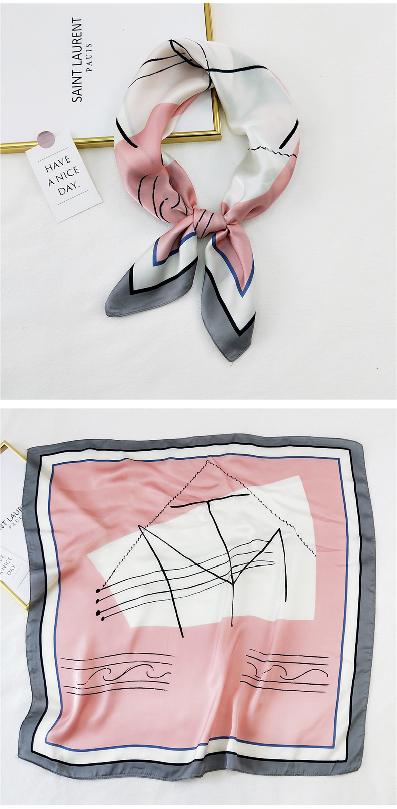 50g Weight Silk Scarf Classification Travel Occasion Silk Material Unisex Gender Printing Design Sweet Style Khaki, Grey, Purple, Red, Green, Blue, Camel, Yellow, Black Color Korean Printing Silk Square Scarf Wholesale 15
