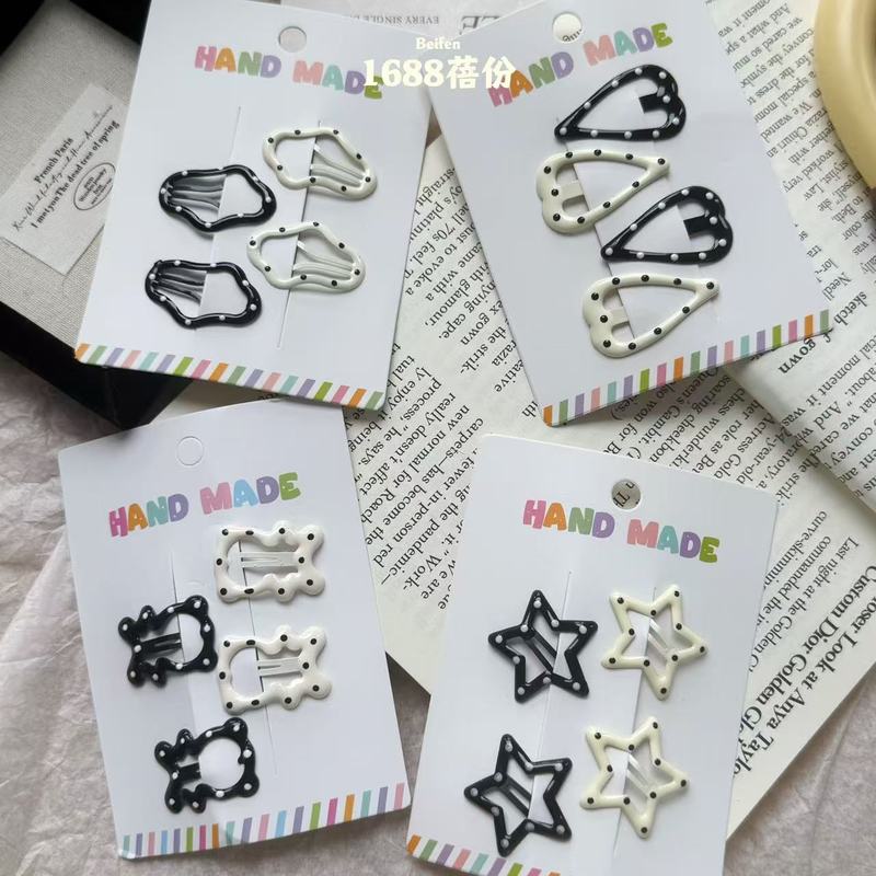 黑白色波点五角星儿童发夹甜美少女刘海夹侧边夹宝宝碎发BB夹发卡|undefined