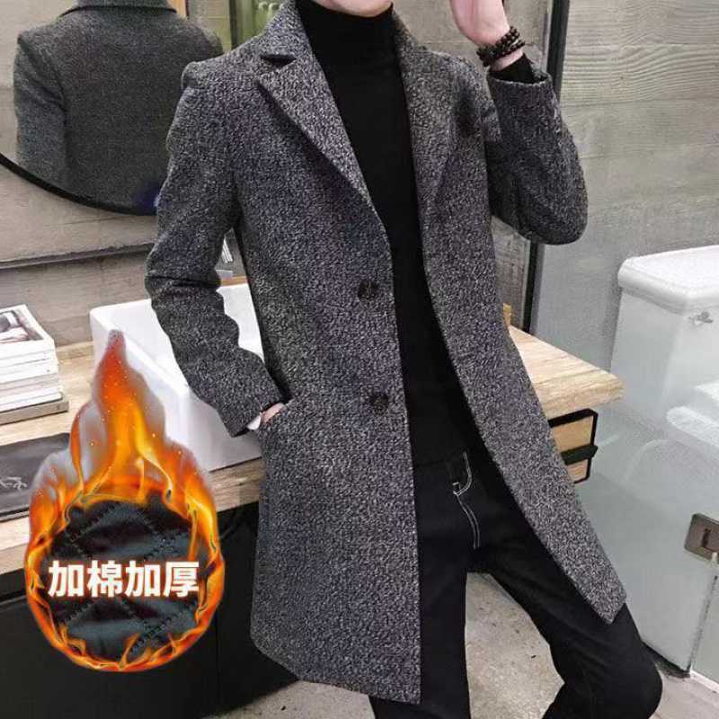 Trench coat hombres de longitud media 2022 Primavera, Otoño e Invierno nuevos hombres engrosados abrigo de lana largo juvenil