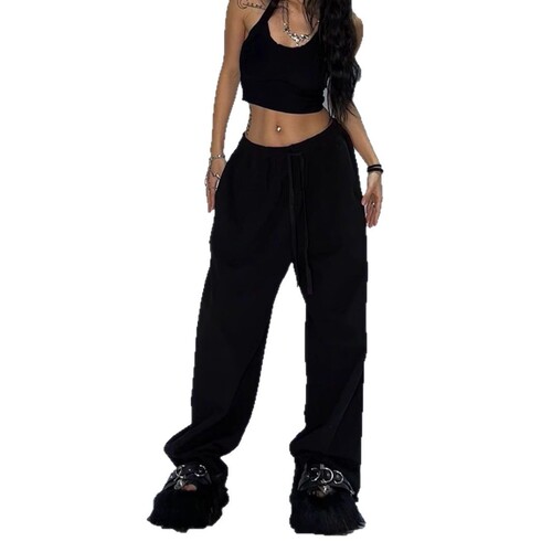 2025 American-style spicy girl casual summer solid color simple trendy versatile loose jazz street dance sport pants