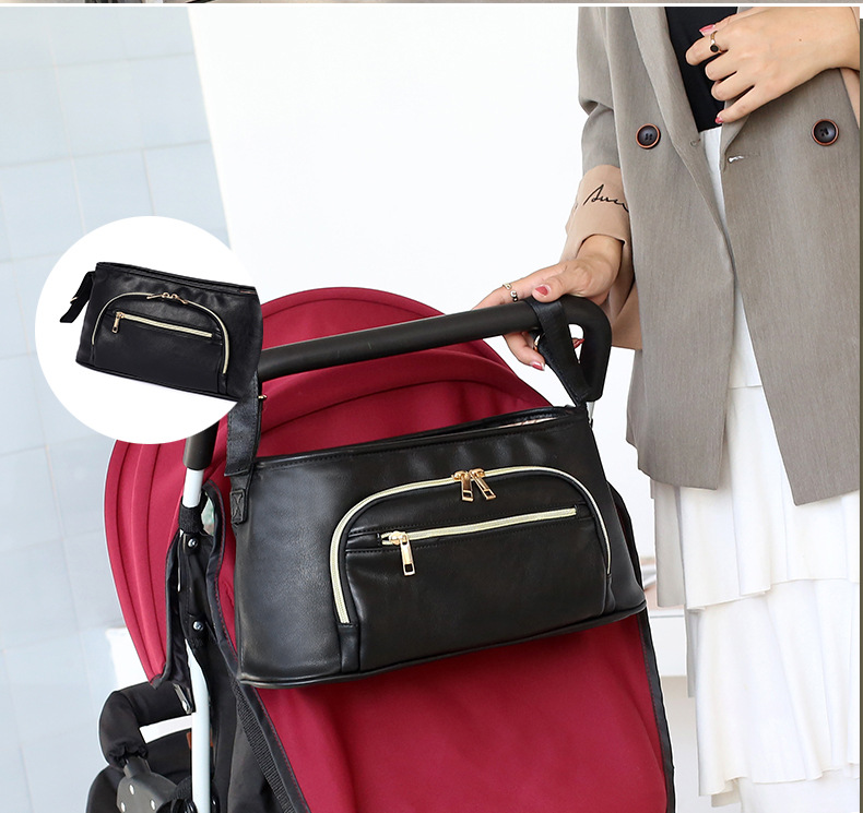 Black PU Leather Stroller Bag