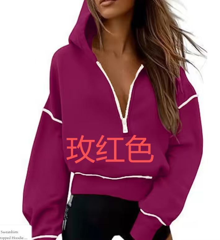 跨境欧美风运动休闲卫衣拼接拉链连帽女大码潮流新款卫衣外套女|undefined