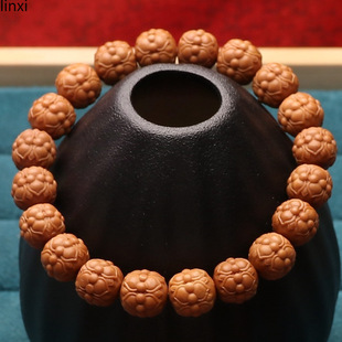 Authentic Natural Walnut Hand-Carved Twin Lotus Bracelet, Single Circle Buddhist Beads, Prayer Beads, Barrel Beads, Bodhi Seeds
