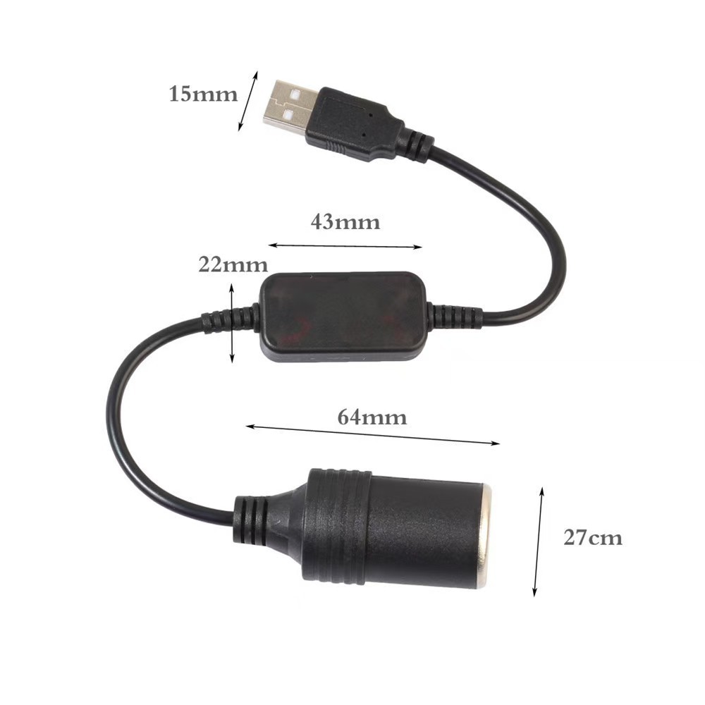 USB升压线5V转12V点烟器母座口车载充电宝移动电源连接行车记录仪