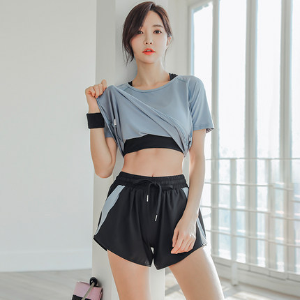 Sports suit women's summer thin running fitness professional morning running beginner plus size quick-drying top yoga clothes