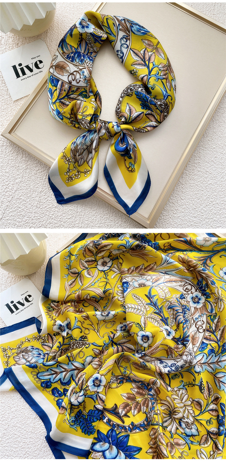 50g Weight Silk Scarf Classification Travel Occasion Silk Material Unisex Gender Printing Design Sweet Style Grey, Red, Green, Blue, Yellow, Black Color Unisex Sweet Silk Printing Silk Scarf 24