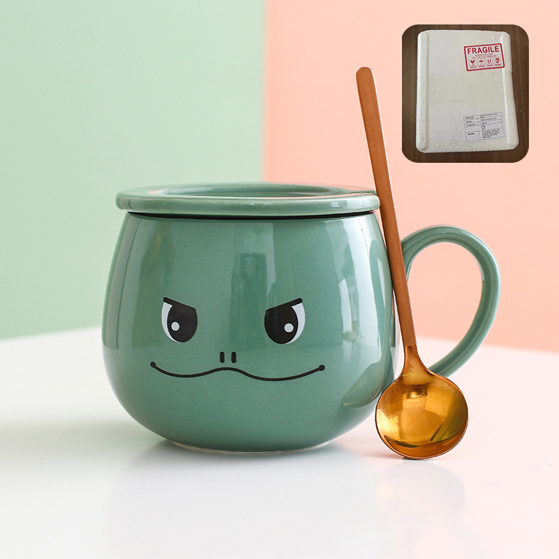 Taza de cerámica para parejas con tapa y cuchara, taza de café creativa de dibujos animados, taza de leche, taza personalizada creativa, linda y divertida