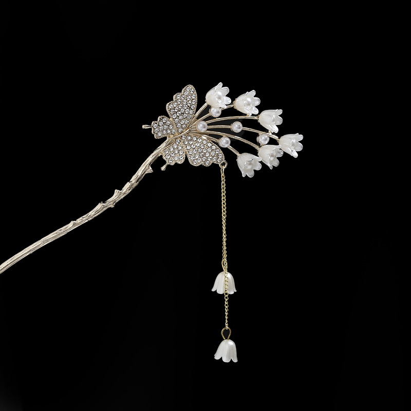 Rosa azul y blanco rhinestone flor horquilla mujeres de alto grado paso sacudida borla rizador de pelo horquilla estilo antiguo hanfu accesorios para el cabello otoño