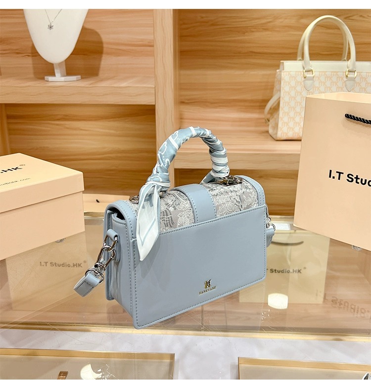 Túi xách vuông nhỏ da thật phong cách tối giản, đeo vai, đeo chéo đa năng — Màu xanh lam chi tiết 3