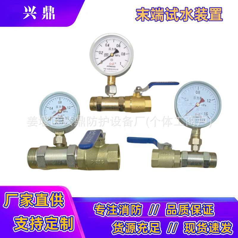 DN25消防末端试水装置试压试水气装置球阀带压力表铜制1寸