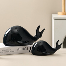 仿真海洋生物摆件鲨鱼海豚可爱家居饰品小摆件鲸鱼陶瓷工艺品跨境