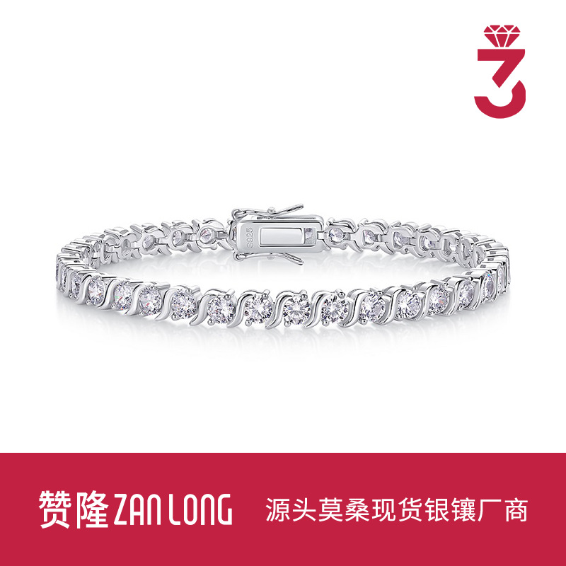 Hot-selling hip-hop trendy bracelet from Europe and America, S925 sterling silver with moissanite inlay, electroplated with 18K gold, wholesale jewelry.