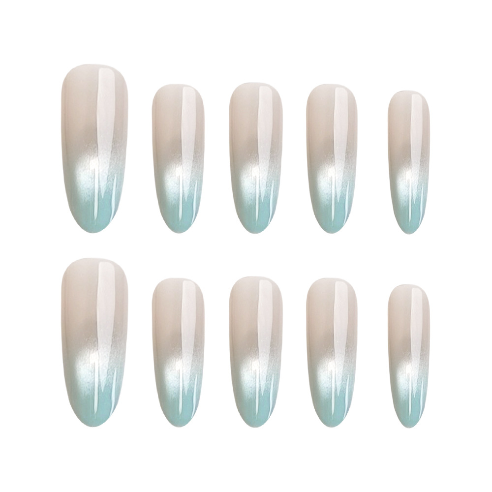 Menta graduada brillante ojo de gato para usar uñas 30 piezas de verano dulce y blanqueador de uñas, uñas falsas de vibración, lote mixto