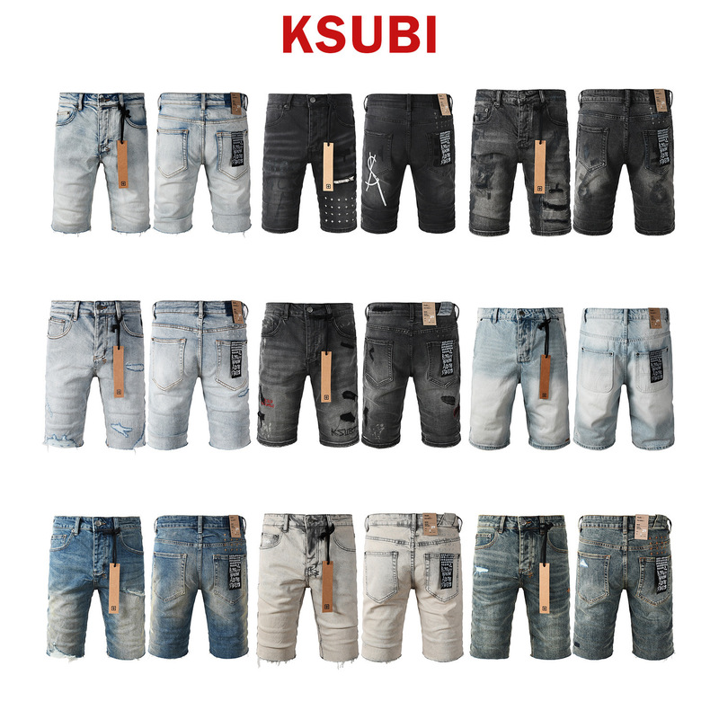 Foreign Trade Cross-Border Surplus Goods European and American Trendy Brand Ksubi Hip-Hop Street Style Distressed Ripped Denim Shorts Trendy