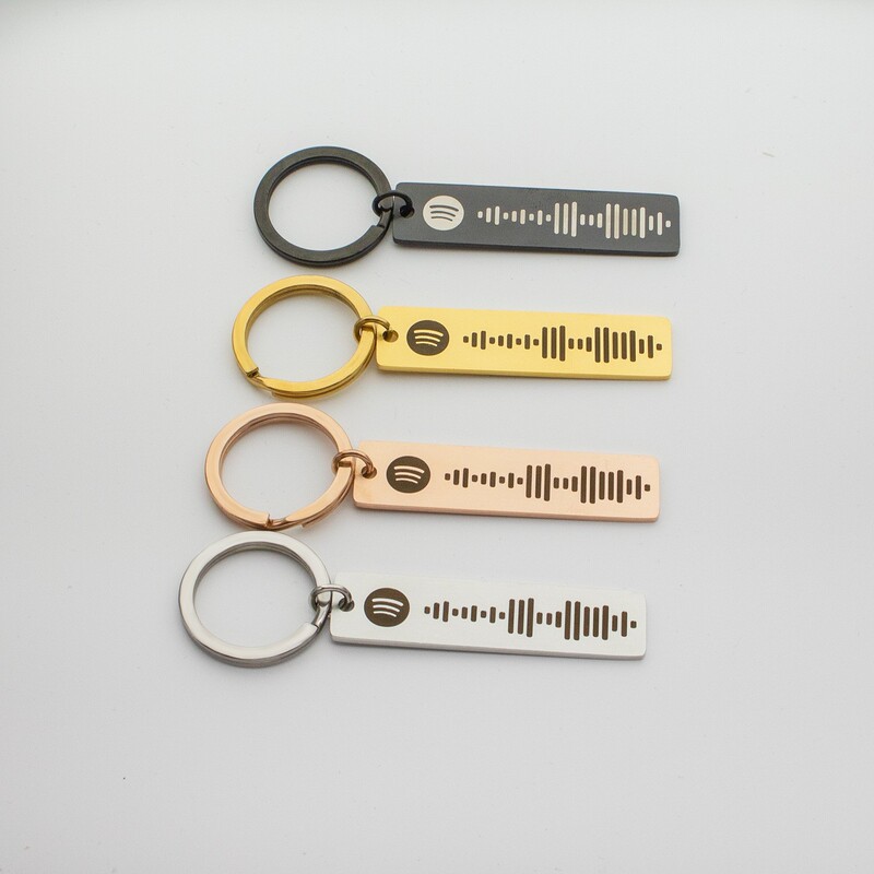 [Private Customization] Cross-Border Creative Spotify Code Keychain Stainless Steel English Song Symbol Keychain