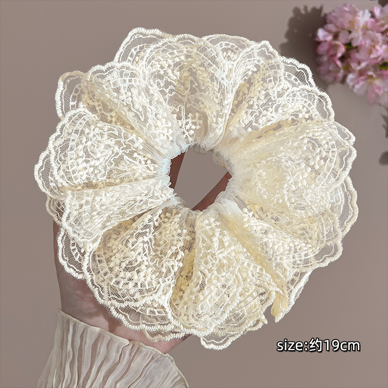 Encaje de flor coreana Encaje de intestino grueso Anillo de cabello femenino Cabeza de flor de viento pastoral Cuerda de cabeza de bola de gran tamaño Accesorios para el cabello de alta calidad