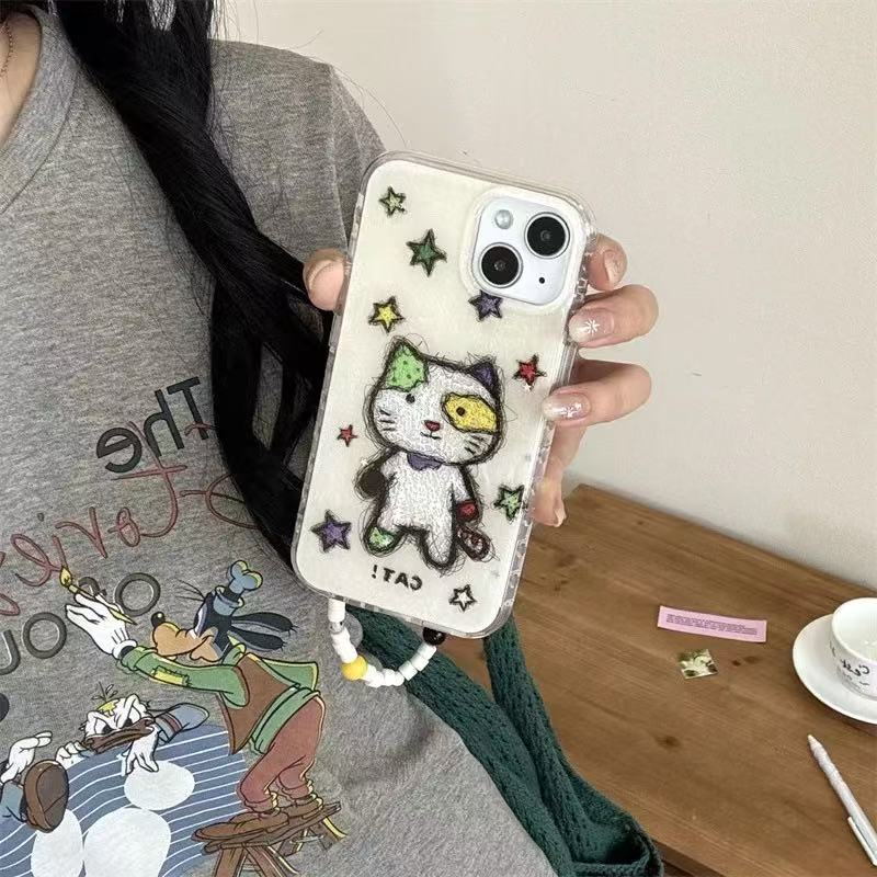 Neto lindo gato estrella para Apple 16ProMax funda para teléfono móvil cadena 15Pro 14/13 nuevo 15PM