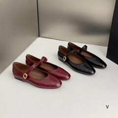 欧洲站女鞋25秋冬时尚一字带柔软油蜡羊皮圆头浅口平底玛丽珍单鞋