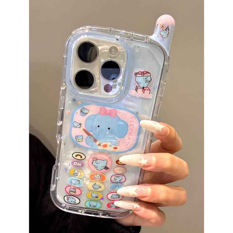 趣味大哥大蝴蝶结礼盒小象画画适用iphone16prom苹果15手机保护壳|undefined