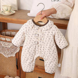 小红书韩系新生婴儿衣服a类夹棉连体衣小月龄宝宝冬季爬服外出服