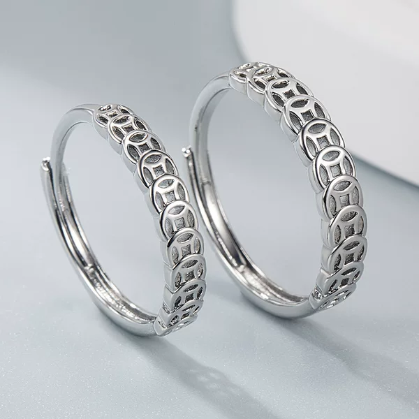 Lucky Money Coin Copper Coin Couple Ring Retro Style Cool Men and Women Adjustable Open Ring Fortune Ring