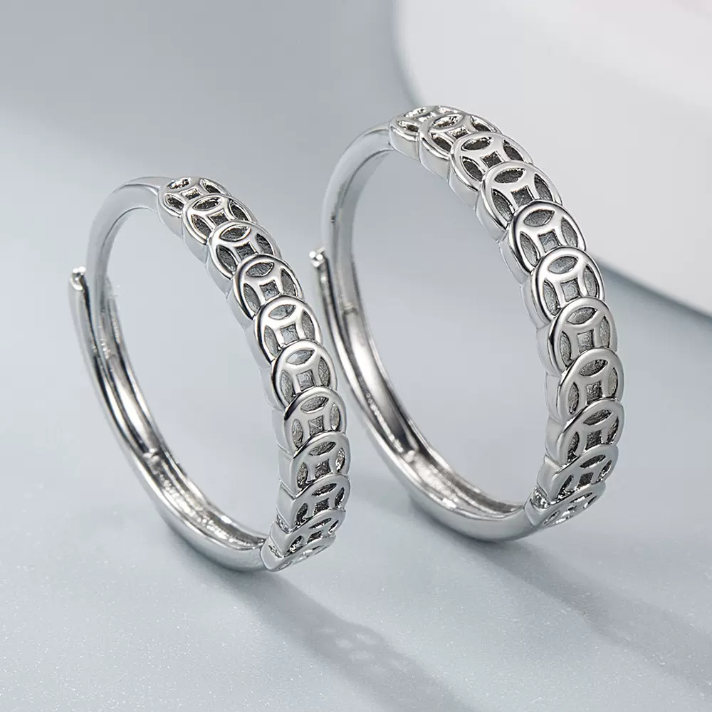 招财聚财钱币铜钱情侣戒指复古风冷淡男女对戒开口可调节转运指环