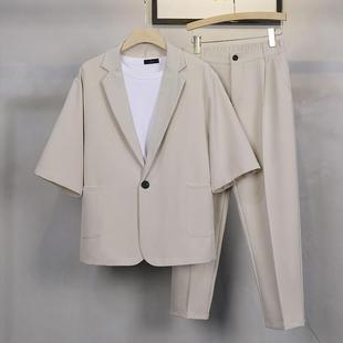 Handsome Three-Quarter Sleeve Suit Men's Suit Loose Men's Suit with a Handsome Suit Korean Style Trendy Summer Short-Sleeved Suit