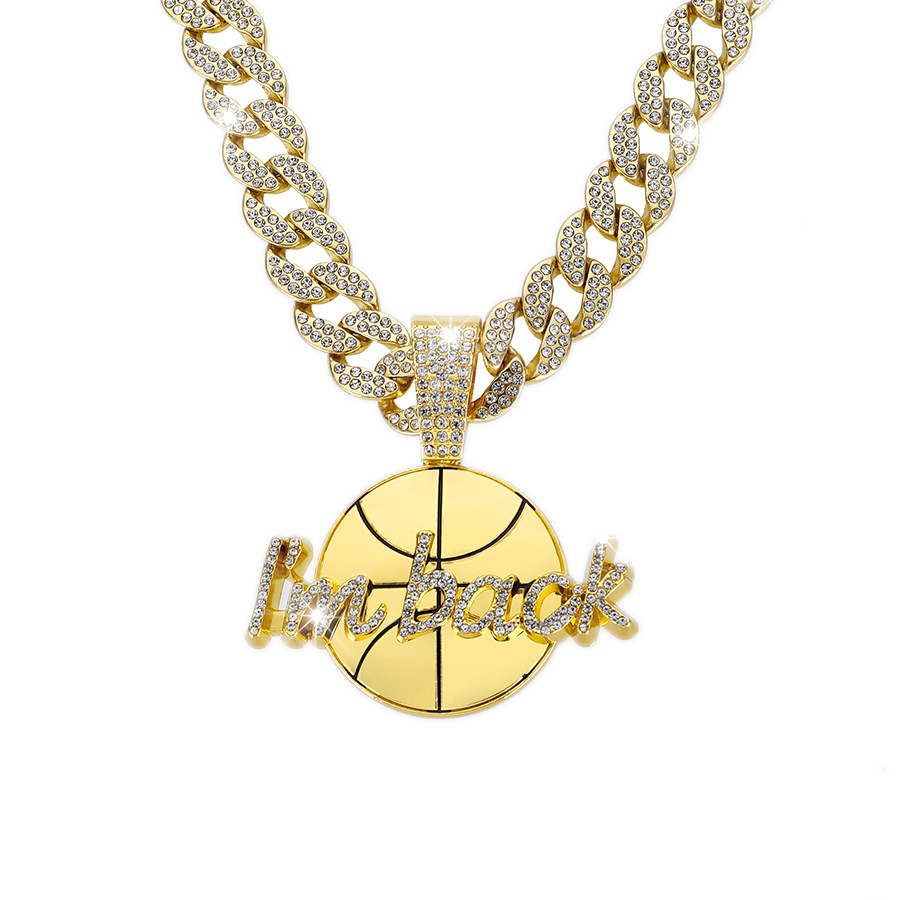Collar de hip-hop transfronterizo europeo y americano I'm back colgante de baloncesto popular estilo hip-hop completo collar de cadena cubana de diamantes