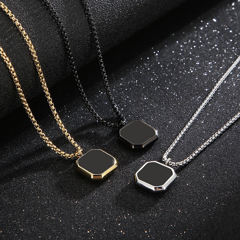 304 Stainless Steel Chain Material box chain Chain Type 1 Piece Quantity PVD Coated 18K Gold Plated Square Stainless Steel Titanium Steel Punk Waterproof Non Tarnish Pendant Necklace Long Necklace