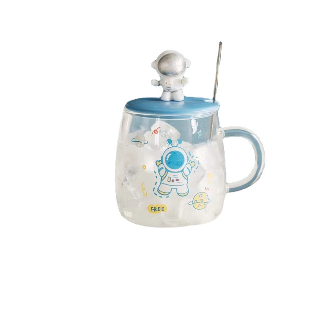 Personalidad creativa astronauta vidrio con tapa cuchara 3D tridimensional muñeca taza de café de la Oficina taza de regalo
