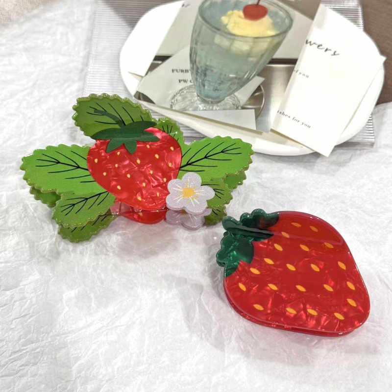 新款小清新水果发夹可爱奶油草莓叶子抓夹后脑鲨鱼夹甜美少女发饰|undefined