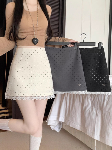 Large size fat mm high waist slimming skirt women's new summer a-line bag hip skirt lace polka dot lace skirt