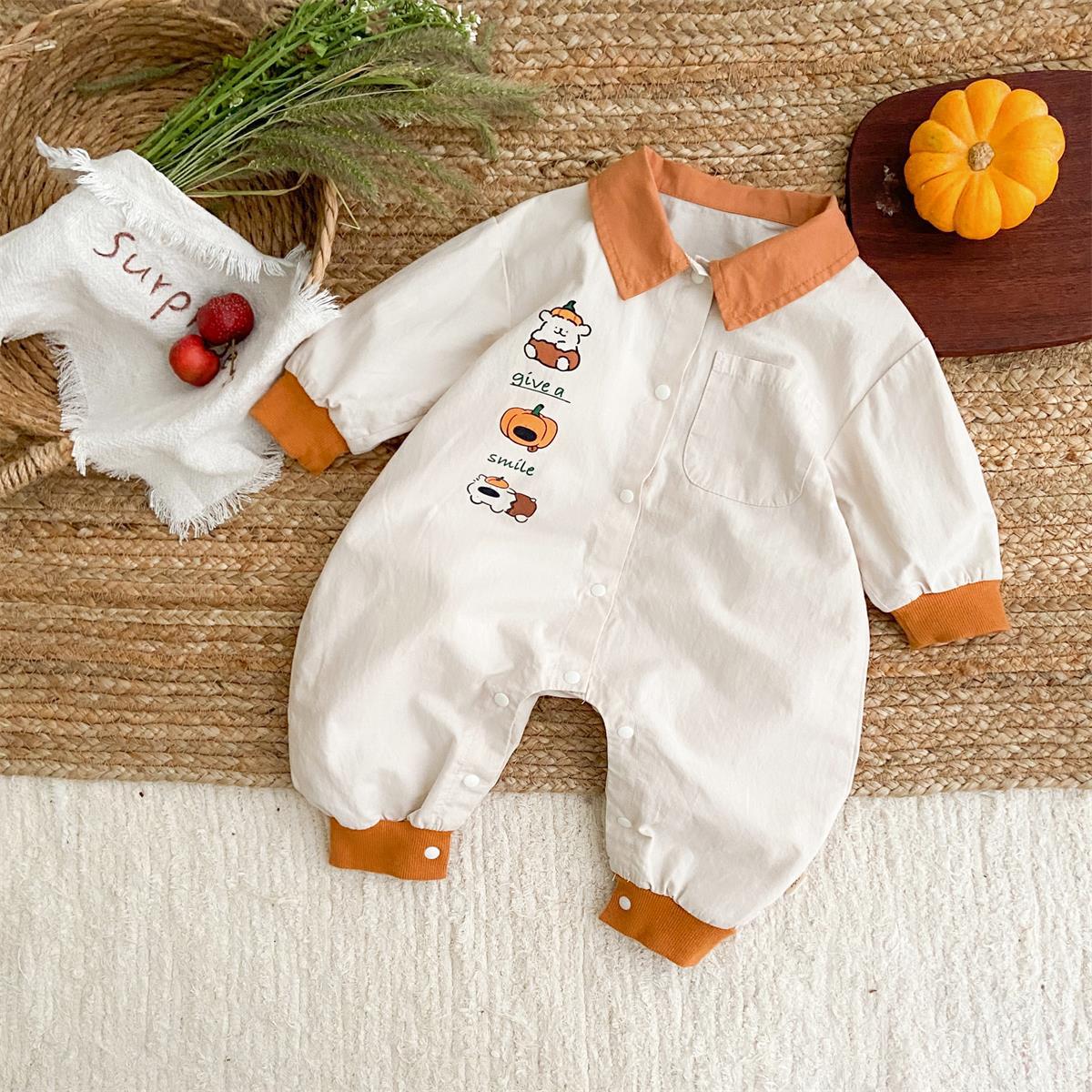 Nuevos productos en la primavera de 2025, mono para bebé, mameluco de dibujos animados coreanos para bebés, traje de gatear de manga larga para bebés