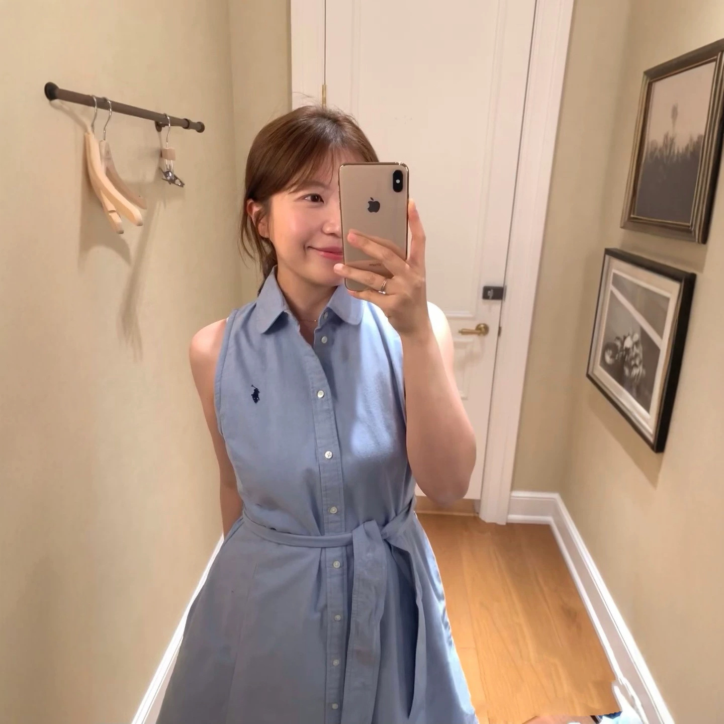 可扫版本RL现货拉夫无袖白月光衬衫小马标连衣裙女时尚百搭衬衫裙