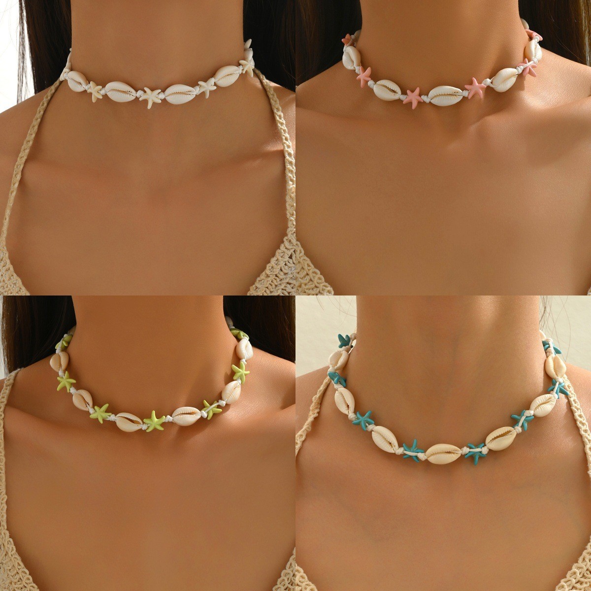 New European American Cross-border Bohemian Beach Starfish And Shell Beaded Necklace, Seaside Vacation Style Accessory_voghion.com