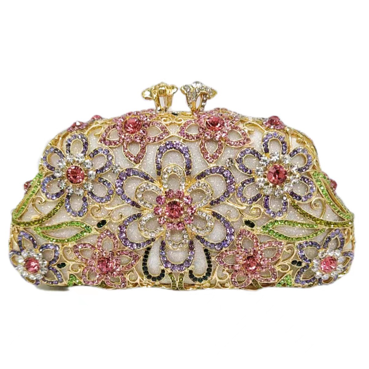Flores con patrón de diamante, bolsos de cena, bolsos de boda, bolsos de hombro, bolsos de diamante.