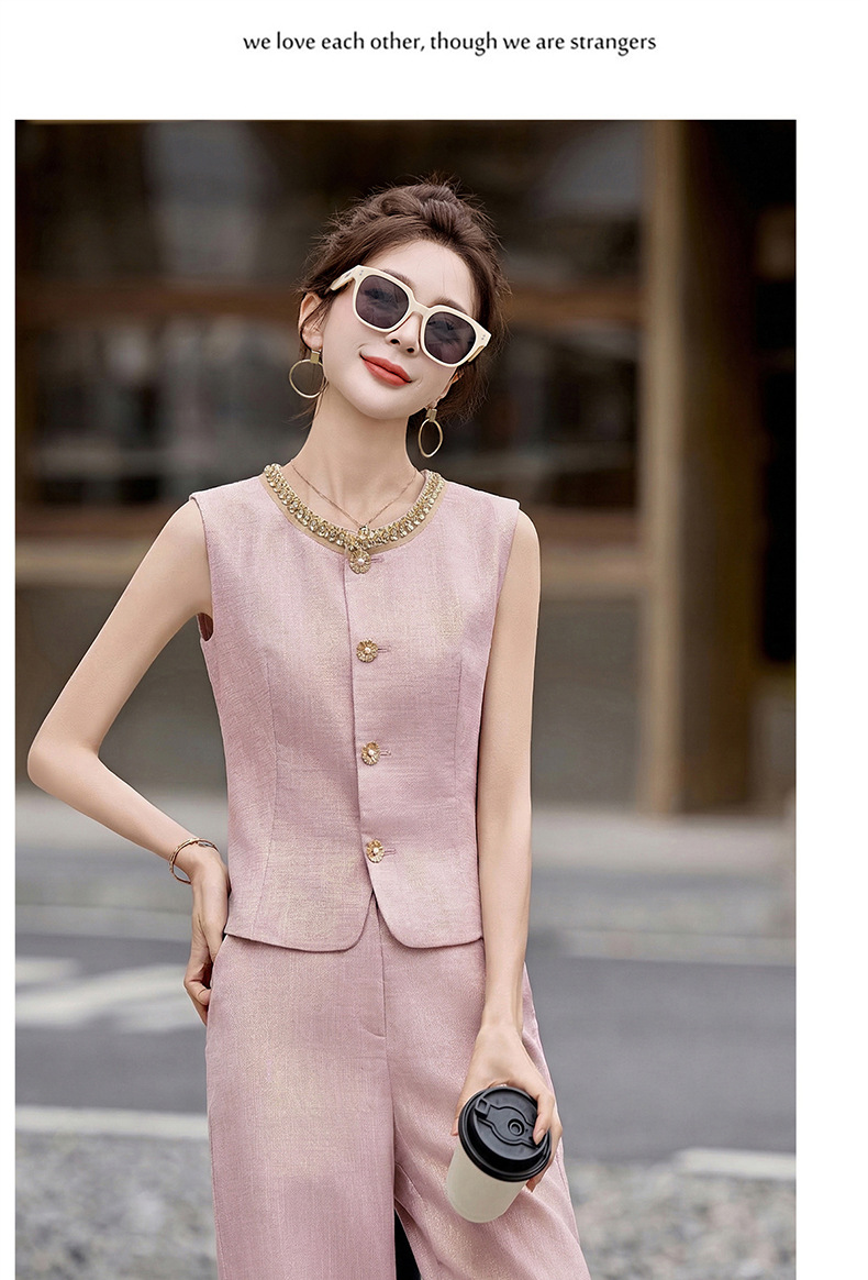 Bộ yếm quần ống rộng nữ hai mảnh không tay phối quần ống rộng cao cấp HE6605 — Màu hồng, xanh lá cây chi tiết 19