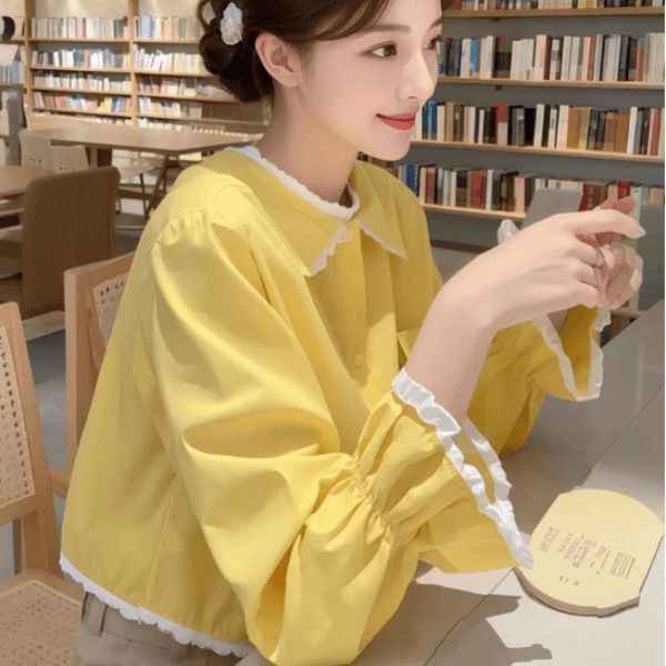 ユニークで超見栄えの良いファッショナブルなパフスリーブ花柄シャツレディース2025春新作カジュアルレディトップ|undefined