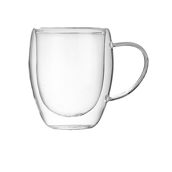 Taza de té aislada transparente en forma de huevo redonda Taza de café de leche de jugo doméstico resistente al calor de borosilicato de vidrio de doble capa