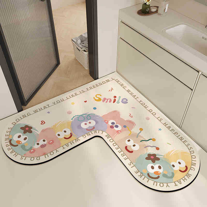 L-shaped corner bathroom non-slip mat toilet diatom mud absorbent foot mat wash table into the door easy to take care of the door mat