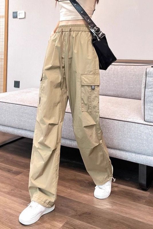 美式运动工装裤女夏季薄款2025新款小个子高腰垂感休闲直筒阔腿裤|undefined