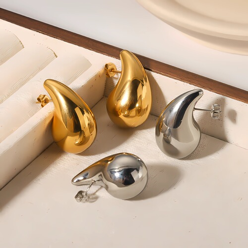 Amazon hot selling water drop hollow earrings furnace vacuum plating polished hollow comma earrings stainless steel earrings