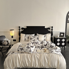 法式复古轻奢A类亲肤精梳棉四件套奶油风高级感蝴蝶花边床单床笠