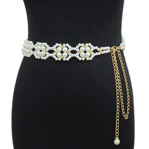 Women's Pearl Weave Decorative Slim Waist Belt for All Seasons