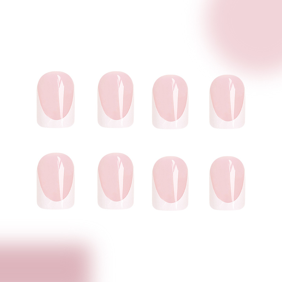 Unghie corte e lucide quadrate, semplici, rosa, bordo bianco, da indossare, unghie europee e americane, versatili ed eleganti, manicure da 24 pezzi_voghion.com