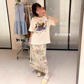 三宅褶皱春夏新款小碎花印花半身裙直筒压褶半裙小清新花裙子女