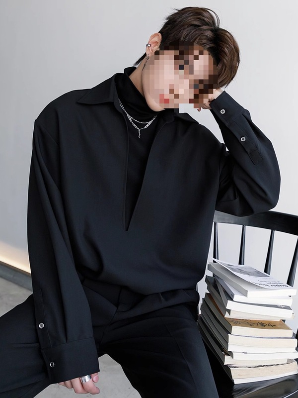 男士长袖衬衫2025春秋新款时尚潮流感痞帅拼接假两件衬衣外套|undefined