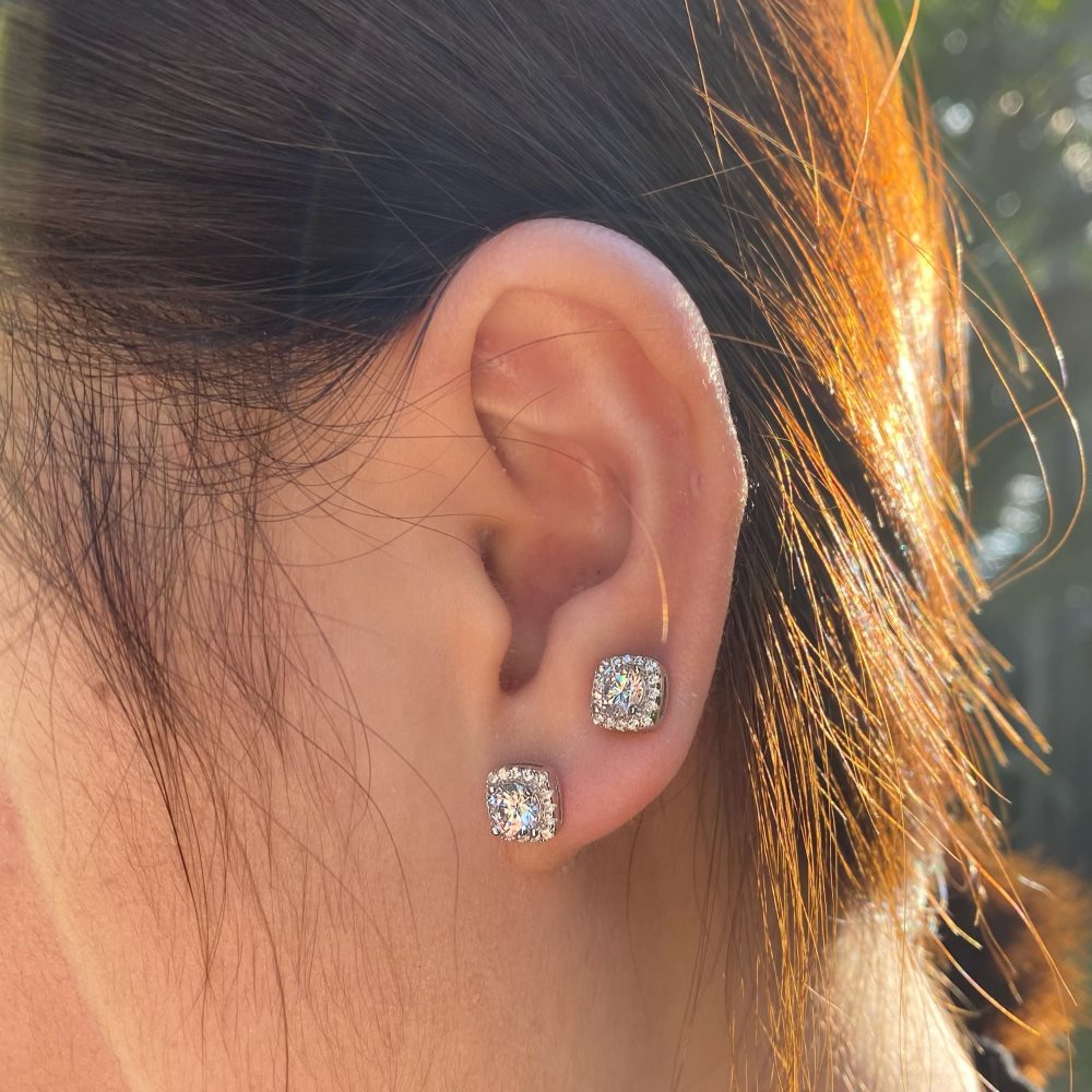 Women'S Gender Plating, Inlay Design Fashion Square Sterling Silver Plating Inlay Zircon Ear Studs 1 Pair